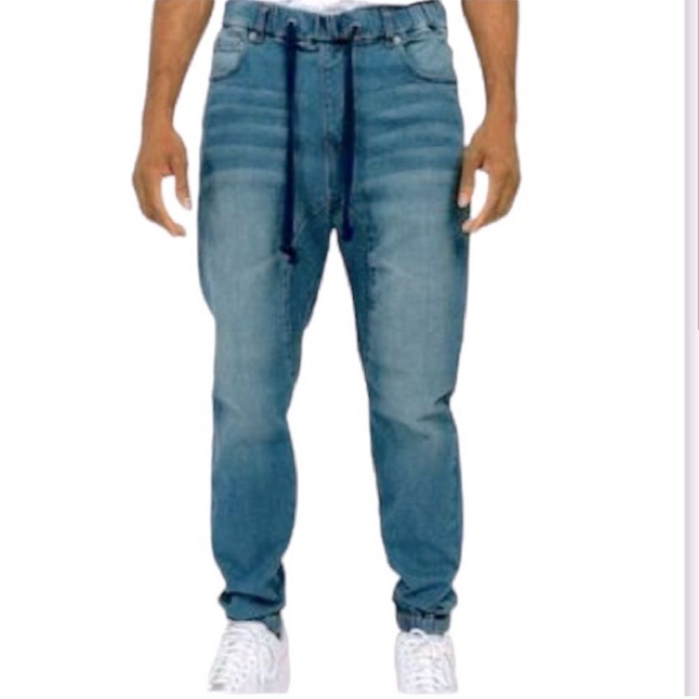 Free Planet Mens Leon Medium Wash Drawstring Jeans Size 34x30 Organic NEW